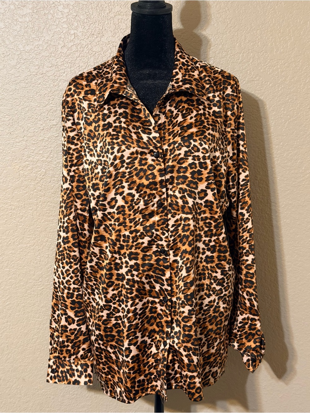 Leopard Print Button-Up Women's Shirt - Brown